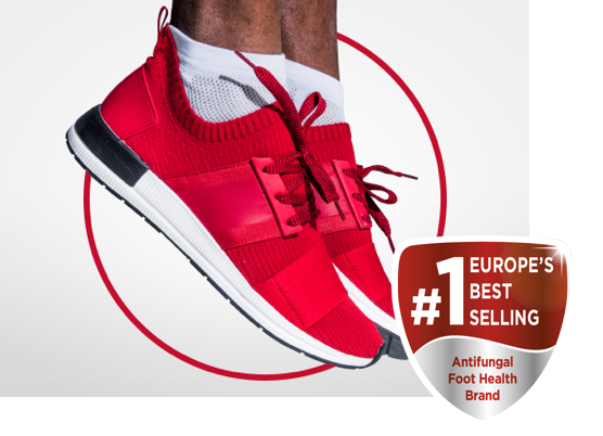 Man jumping and Canesten Europe's best selling foot health brand badge